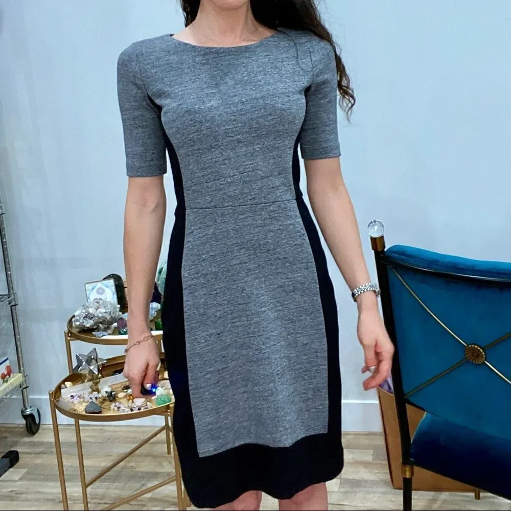 🌟 J CREW Monochrome Gray Black Jersey Dress